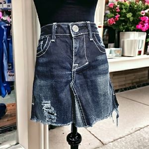 William Rast Denim Mini Skirt Distressed Raw Hem Contrast Stitching Jerri 26